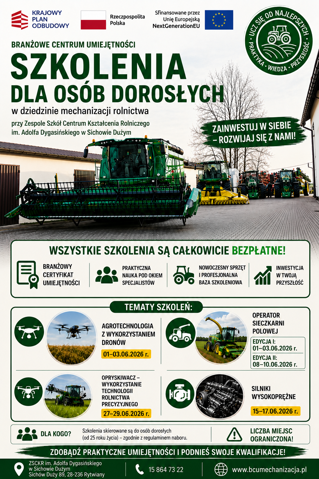 Plakat promujący bezpłatne szkolenia dla dorosłych w&nbsp;Sichowie