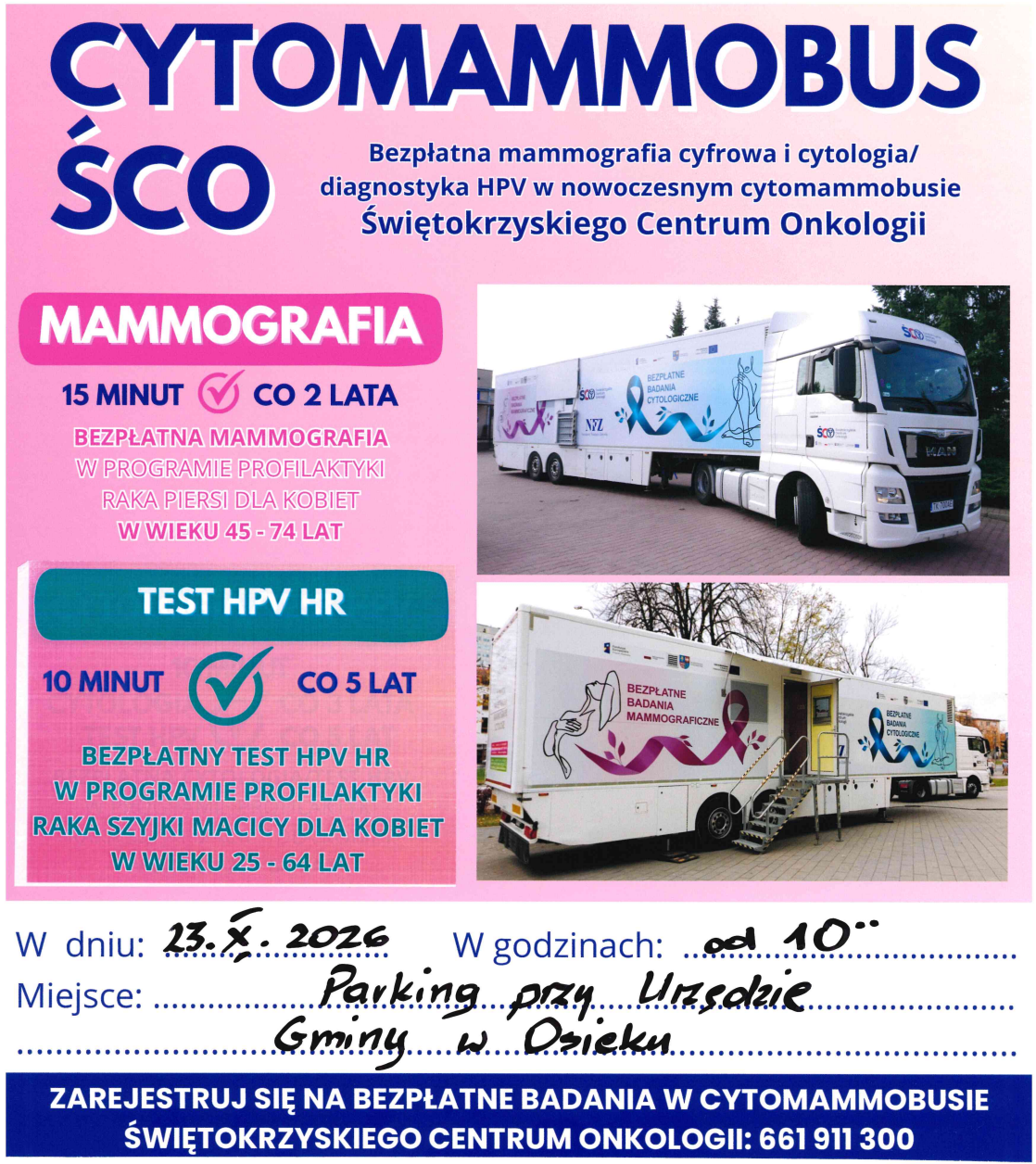 Bezpłatna mammografia cyfrowa i&nbsp;cytologia 23.10.2026