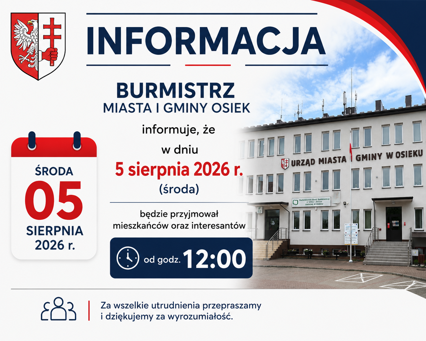 Informacja godziny przyjęć interesant&oacute;w przez burmistrza miasta i&nbsp;gminy