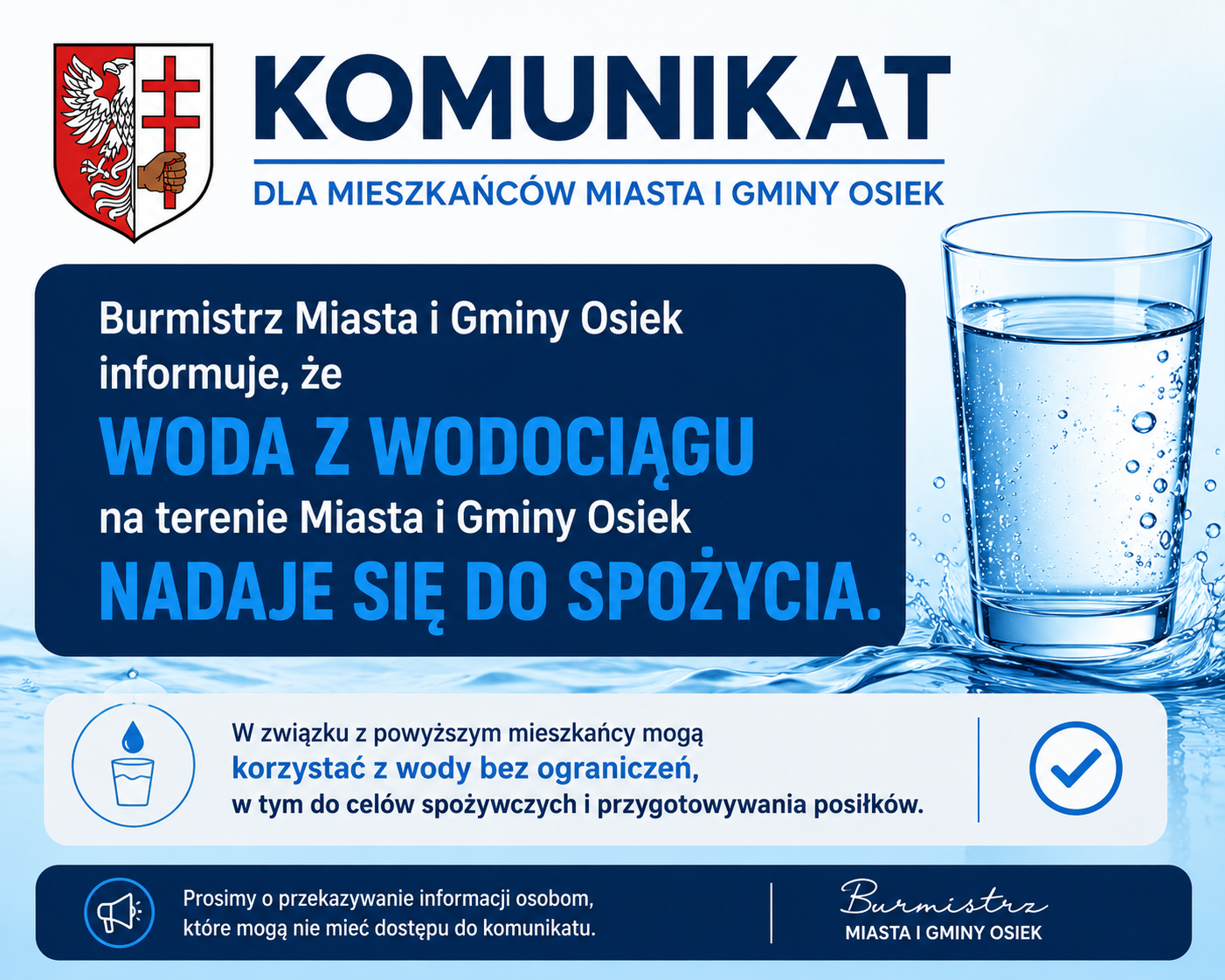 Komunikat dot. spożycia wody