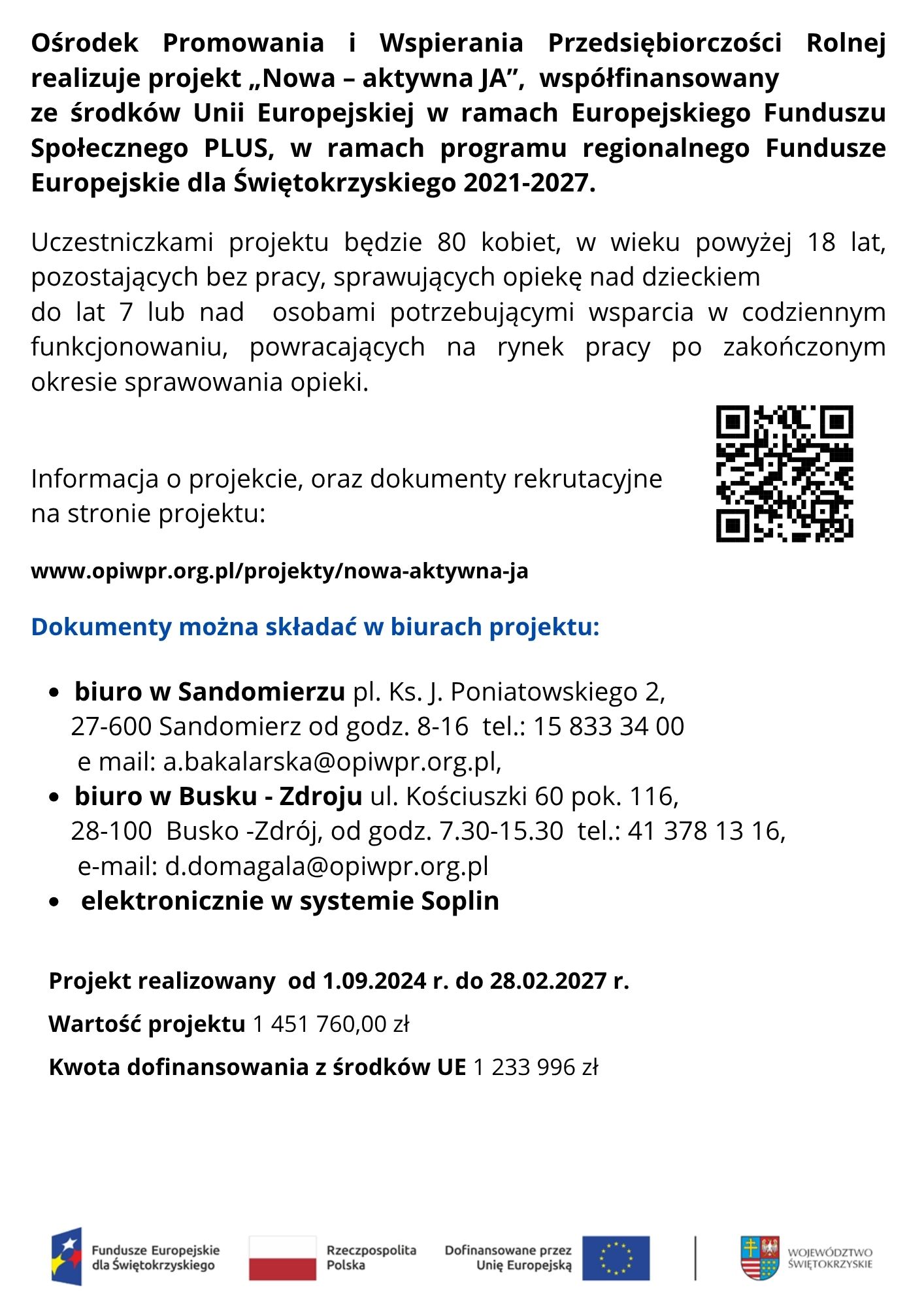 Ulotka promująca prokjet Nowa Ja dla bezrobotnych kobiet