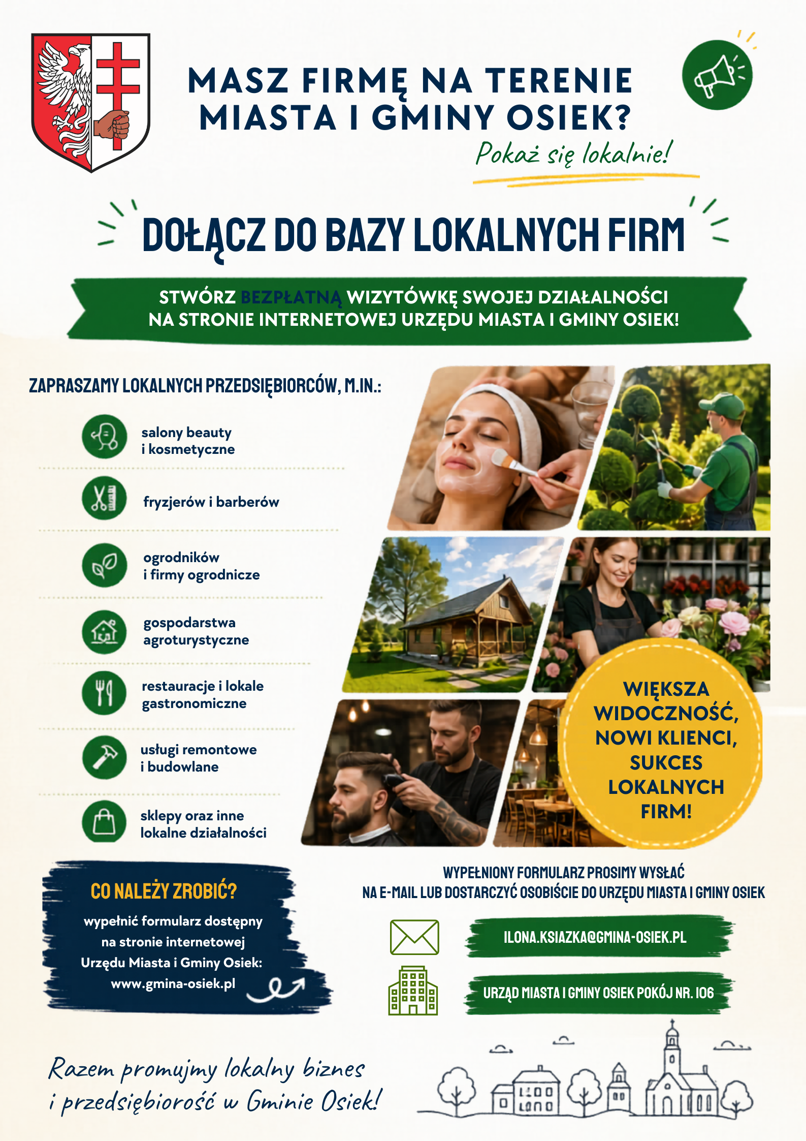 Plakat promujący zapisy do lokalnej bazy firm