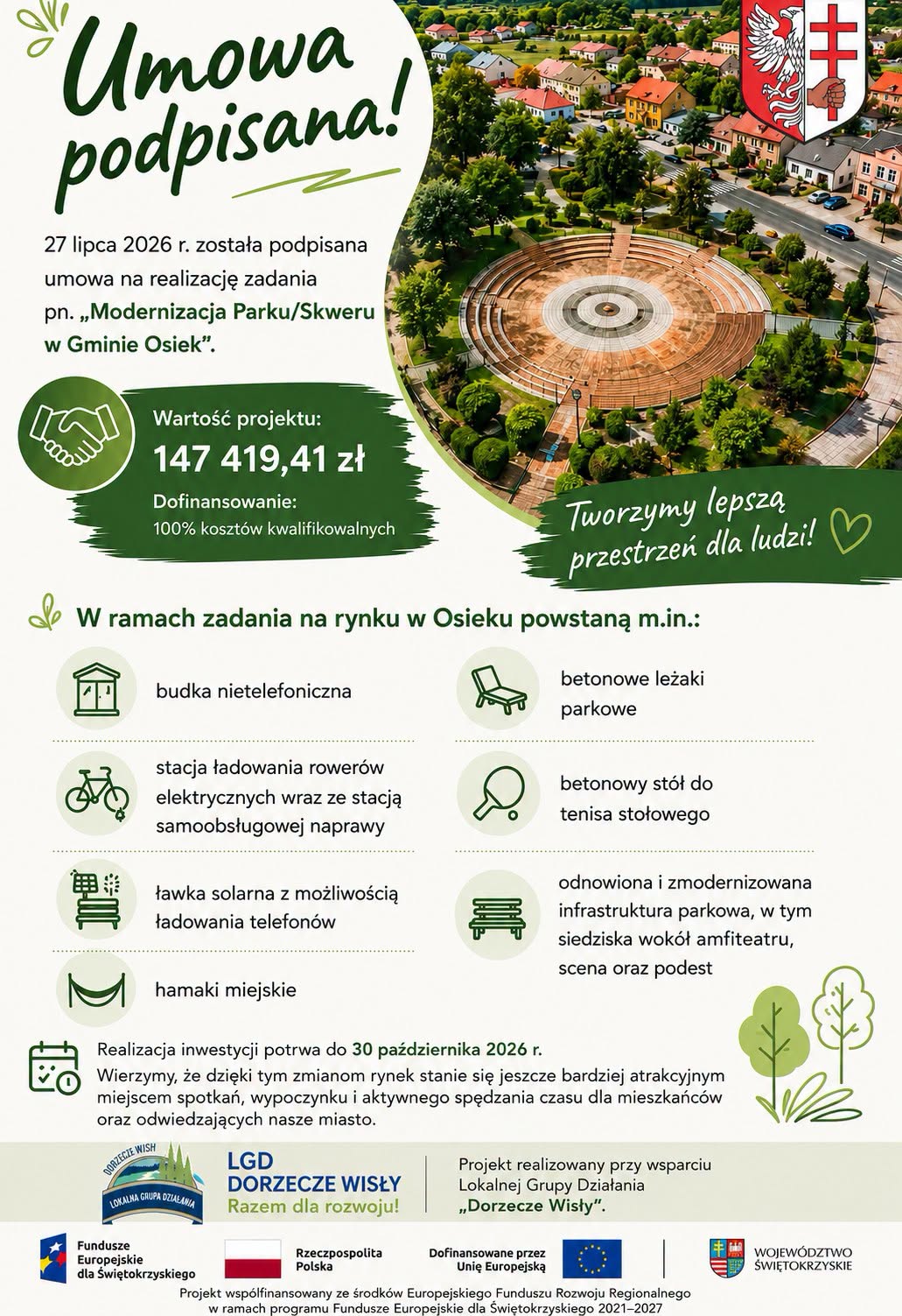 Plakat informujący o&nbsp;nowych projektach w&nbsp;Osieku