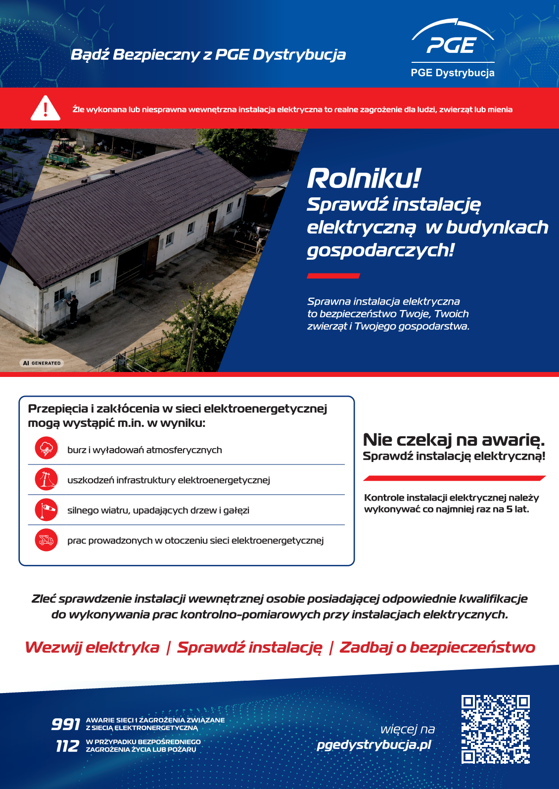 Kampania informacyjna PGE Dystrybucja dot. sprawdzania inastalcji elektrycznych w&nbsp;budynkach gospodarczych