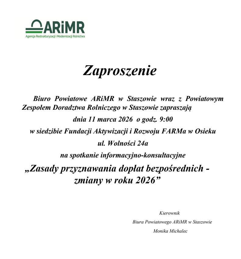 Zaproszenie na&nbsp;szkolenie organizowane przez ŚODR Modliszewice w&nbsp;dniu 11.03.2026 o&nbsp;godz. 9:00 dotyczące dopłat bezpośrednich  