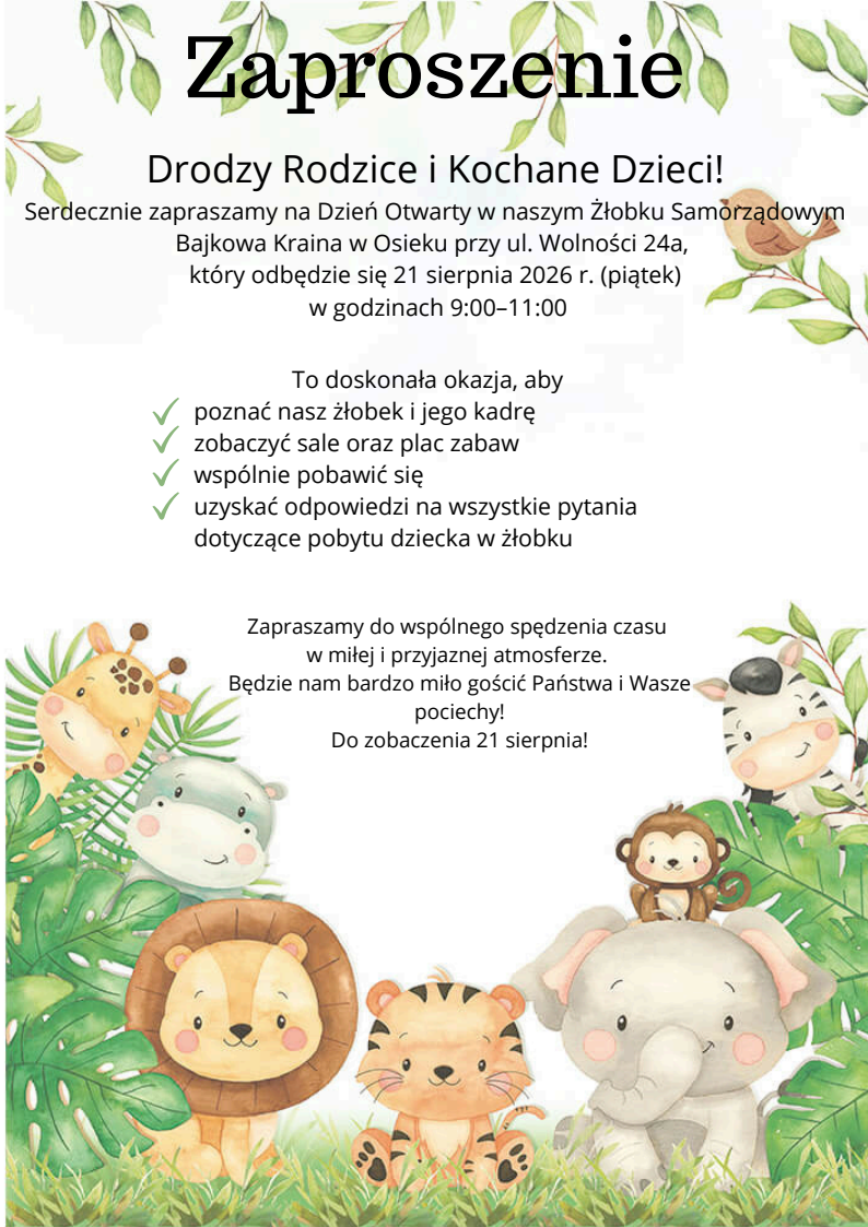Zaproszenie na&nbsp;dzień otwarty w&nbsp;żłobku w&nbsp;dniu 21.08.2026