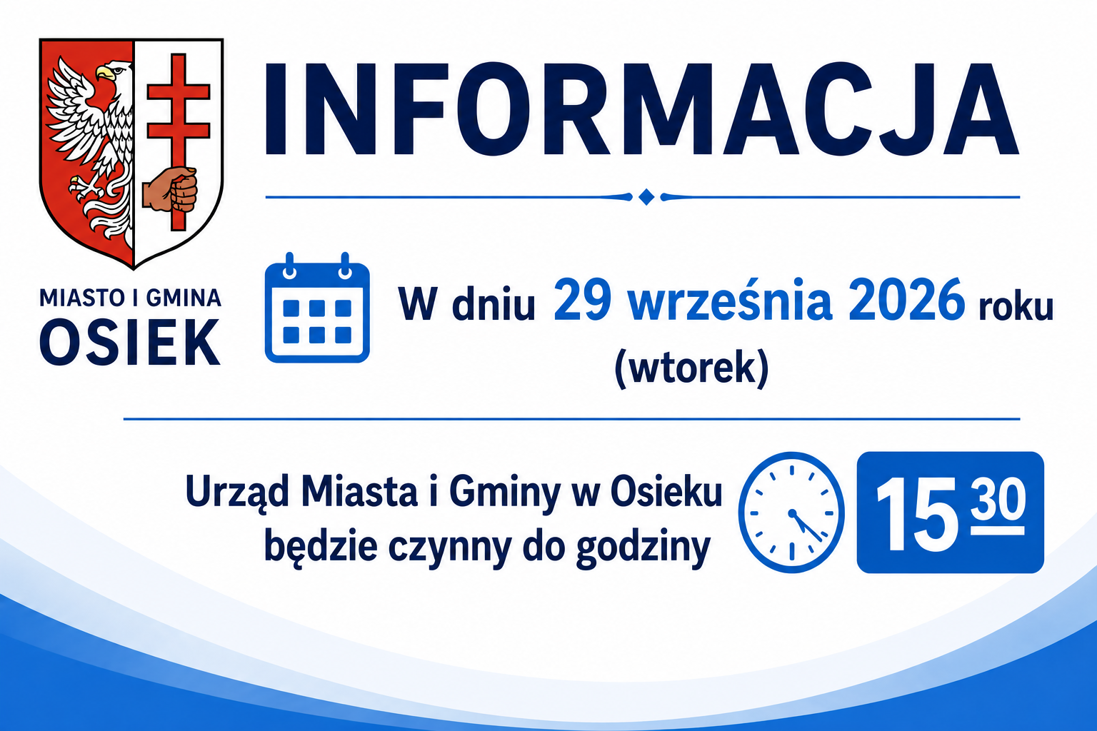 Informacja dot. godzin pracy w&nbsp;dniu 29.09.2026 r.