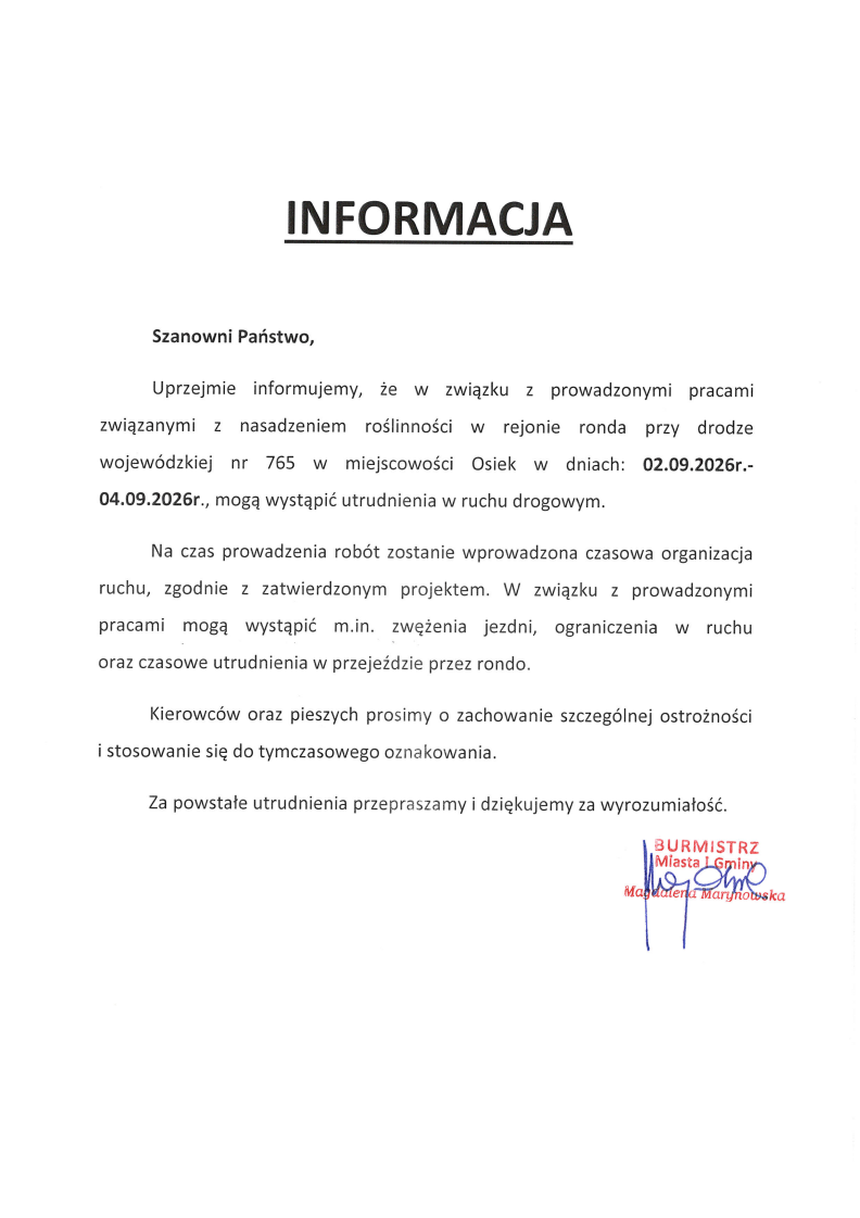 Informacja dot. prac związanych z&nbsp;nasadzeniem rośliności w&nbsp;rejnie ronda