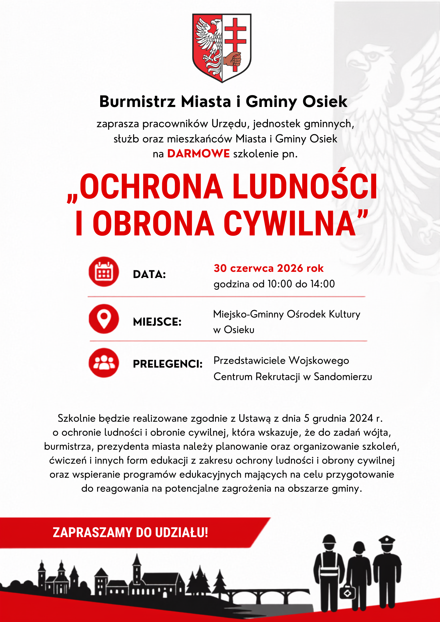 Plakat dot. szkolenia z&nbsp;zakresu ochrony ludności i&nbsp;obrony cywilnej 