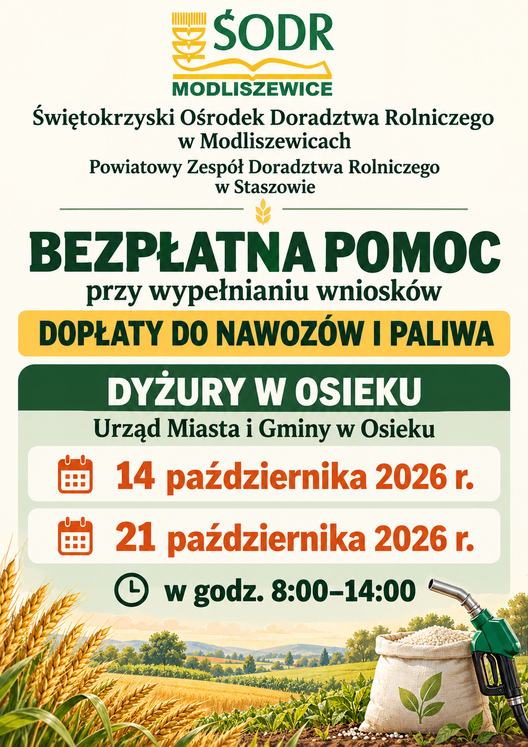 Informacja dot. bezpłatnej pomocy przy wypełnianiu wniosk&oacute;w o&nbsp;dopłaty do nawoz&oacute;w i&nbsp;paliwa 