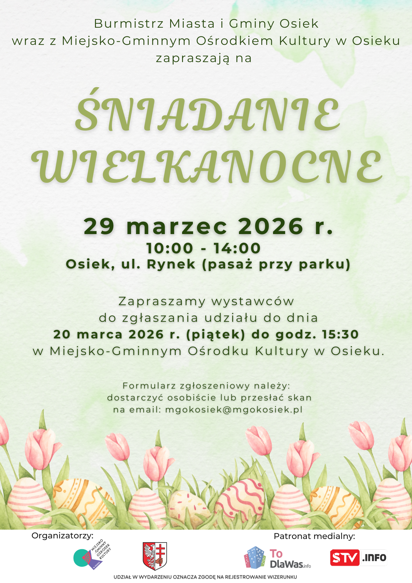 Plakat zapraszający na&nbsp;jarmak Śniadanie Wielkanocne w&nbsp;Osieku 