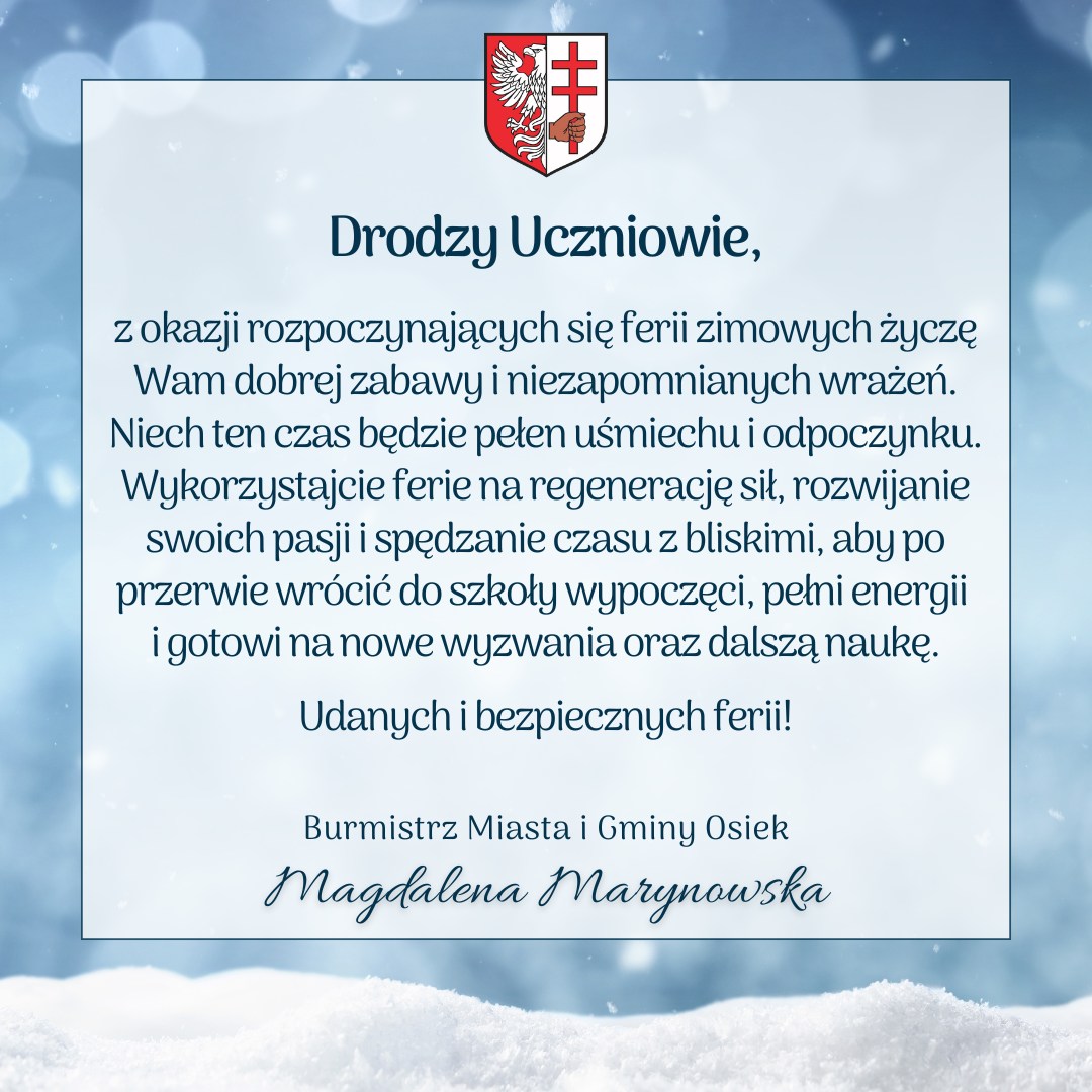 informacja od Burmistrz Magdaleny Marynowskiej o&nbsp;zachowaniu bezpieczeństwa 