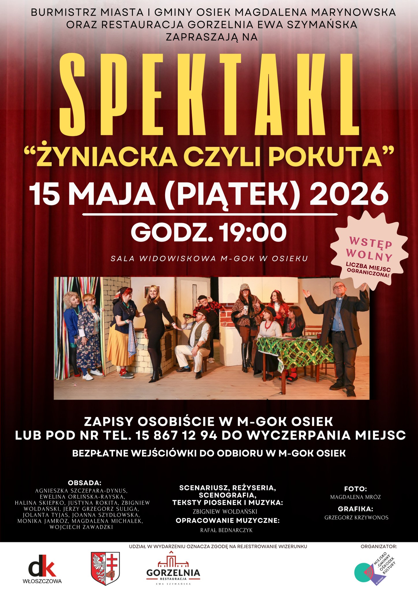 Plakat informujący o&nbsp;spektaklu Żyniacka czyli Pokuta. 