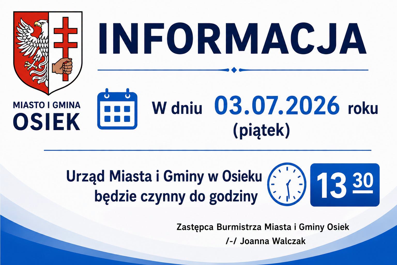 informacja o&nbsp;godzinach otwarcia urzędu miasta i&nbsp;gminy osiek