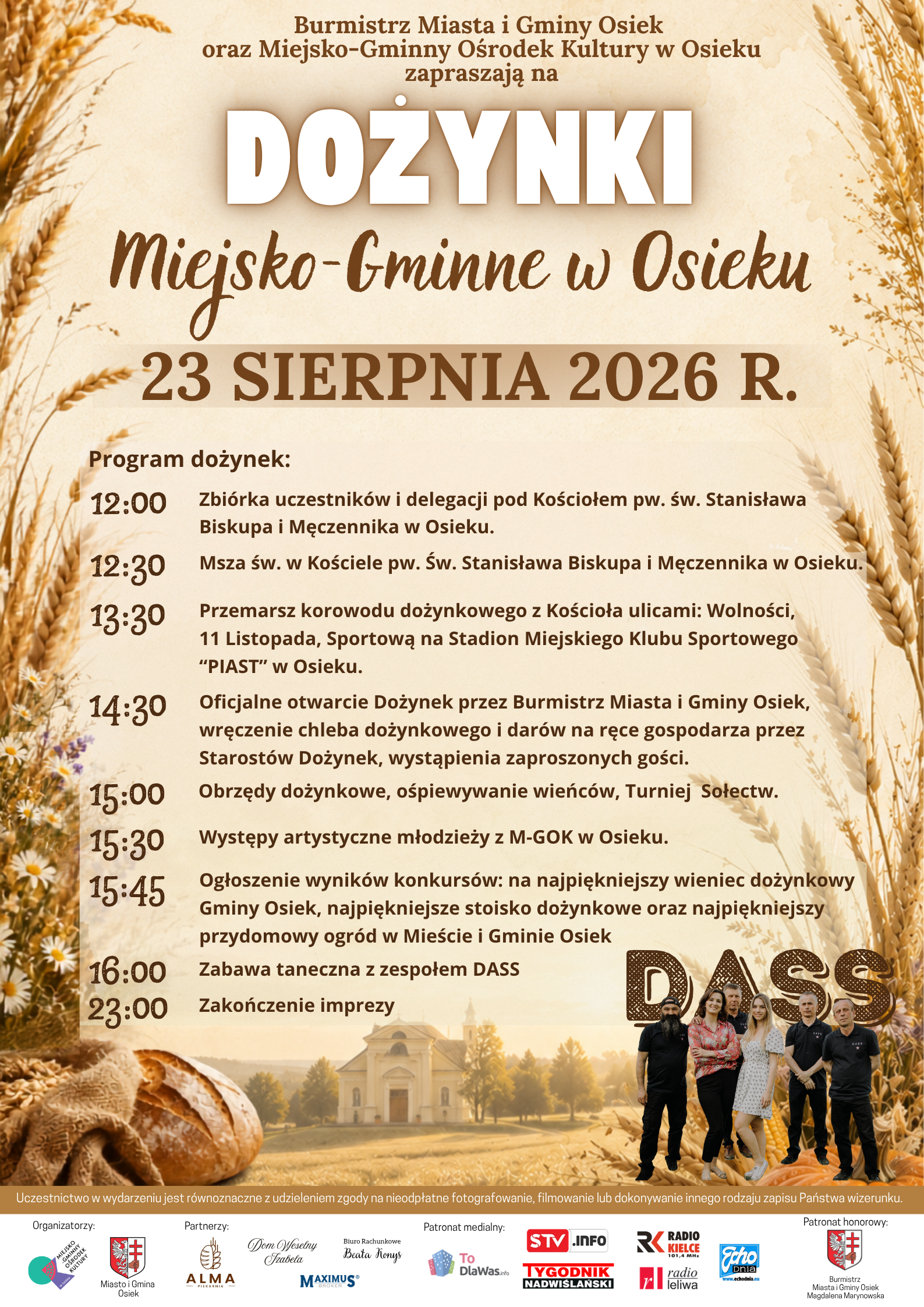Plakat na&nbsp;Dożynki Miejsko-Gminne 2026 w&nbsp;Osieku