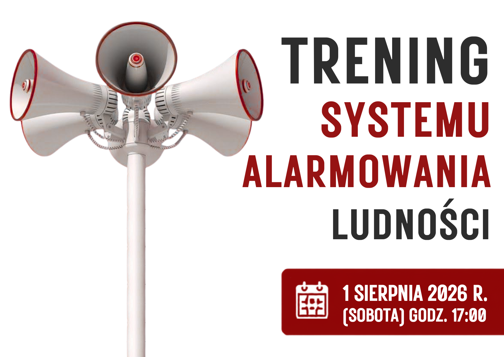 Trening systemu alarmowania ludności - sygnał alarmowy 1 sierpnia 2026 r.
