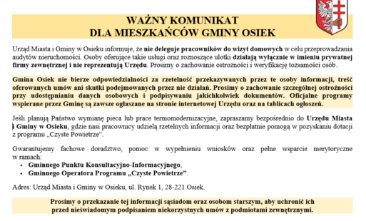 Komunikat dla mieszkańców