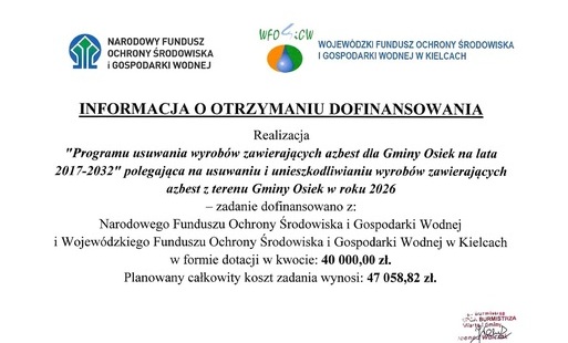 Informacja o dofinansowaniu