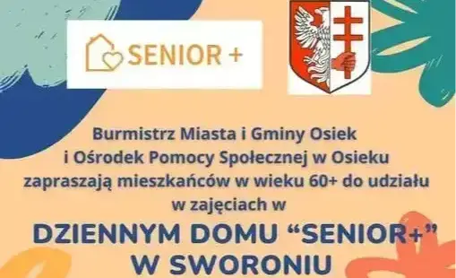 Plakat informujący o rekrutacji do Dziennego Domu „Senior+” w Sworoniu dla osób 60+.