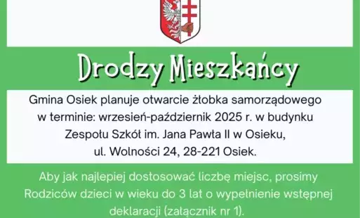 Informacja o planowanym otwarciu żłobka w Gminie Osiek