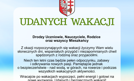 Kartka z życzeniami udanych wakacji od Burmistrz Miasta i Gminy Osiek
