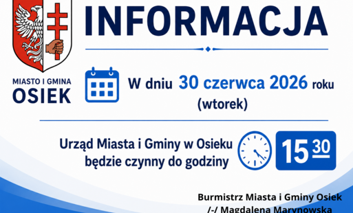 Informacja dot. godzin pracy w dniu 30.06.2026 r.