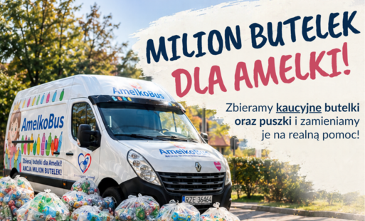 plakat informacyjny o akcji „Amelka kontra Rett” - Amelkobus przyjedzie do Osieka